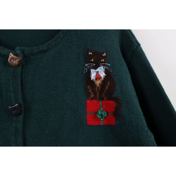 Vintage Y2K 2001 Womens 3X Christmas Cat Bells Wool Blend Knit Cardigan Sweater - Picture 5 of 16